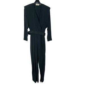Vintage 90s Black Long Sleeve Belted Straight Leg Jumpsuit Large